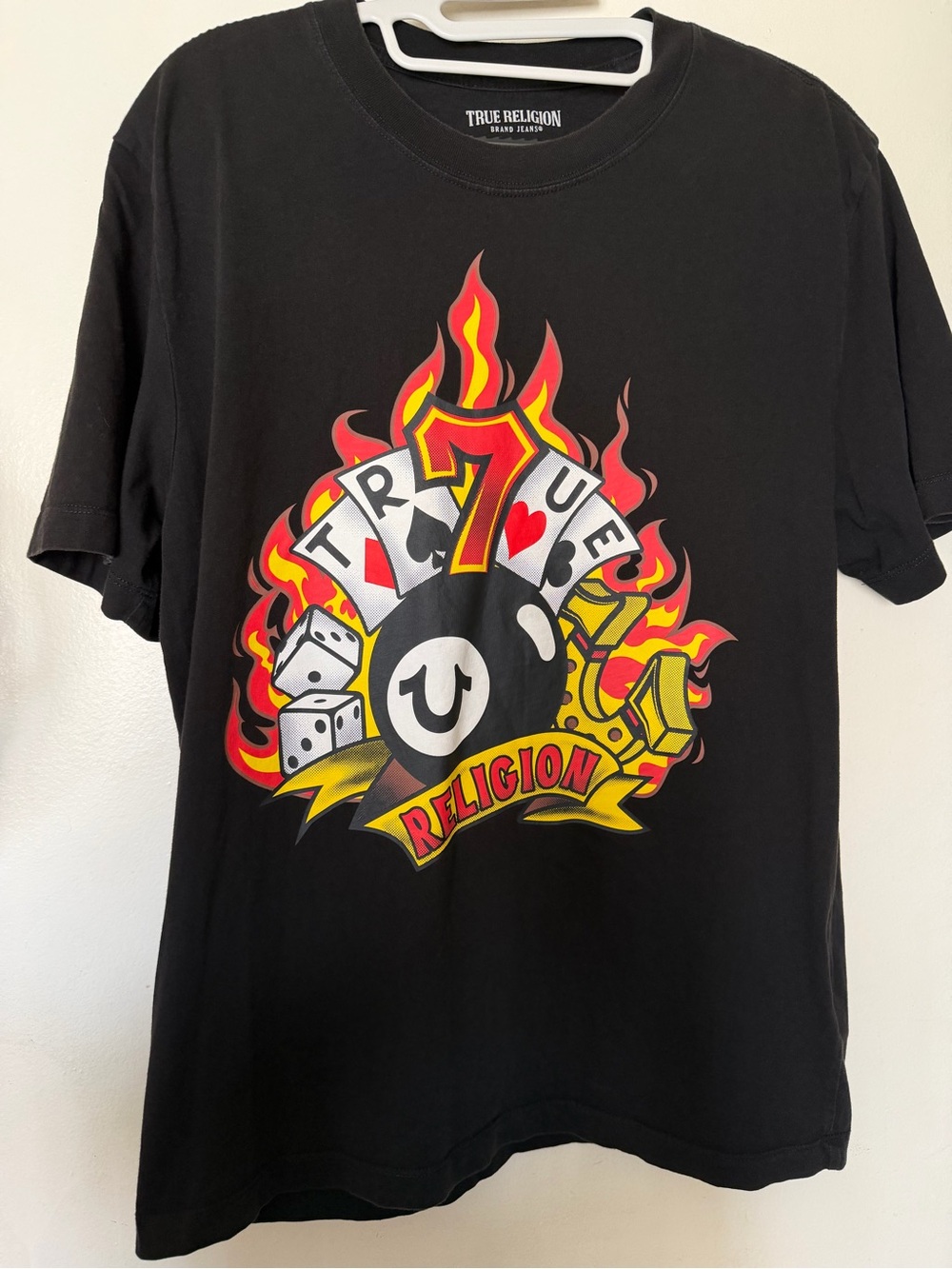 True Religion Graphic Flame Casino Dice T-Shirt Black Small Y2K Streetwear Tee